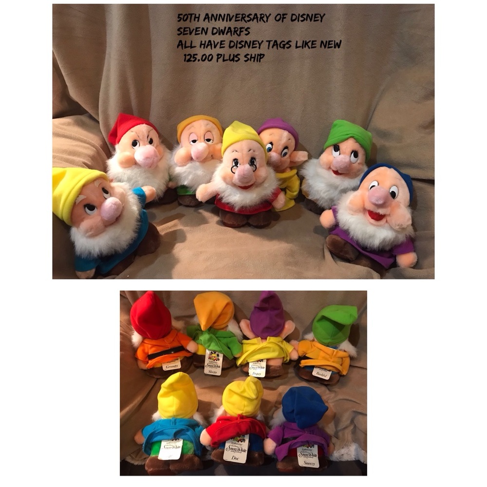 Vintage Disney Seven Dwarfs, all with tags.